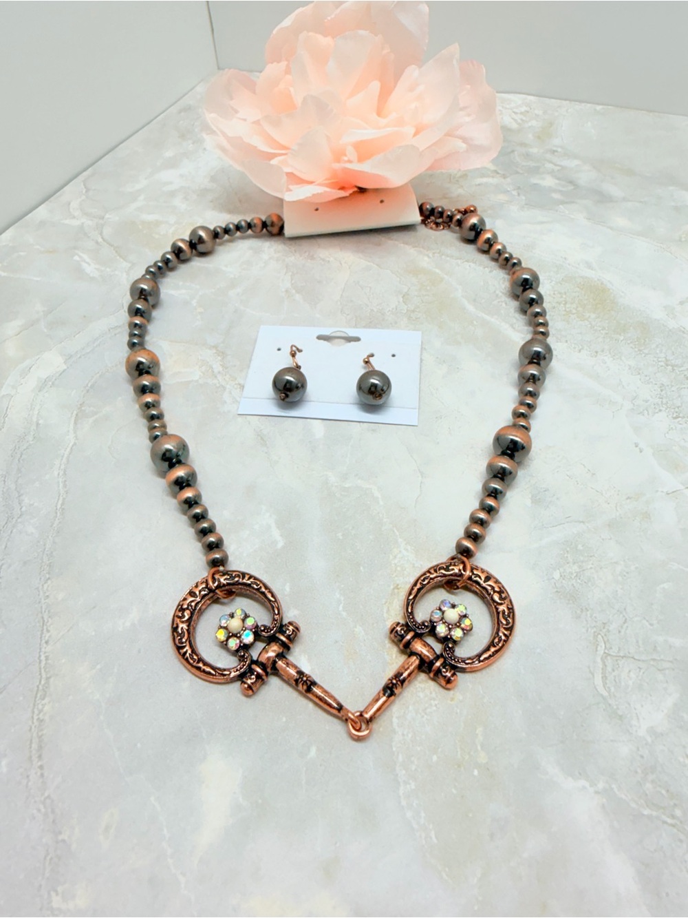 Copper Horse bit Necklace & Earrings
#equestrian #western#NC0925